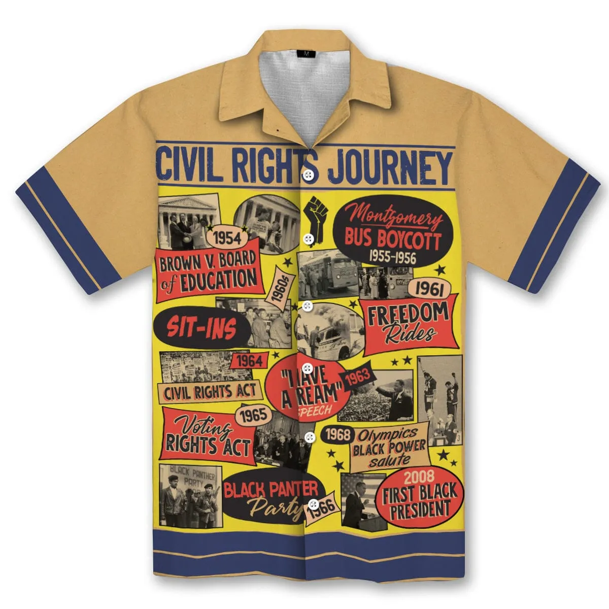 Civil Rights Events in 50s Style Hawaiian Shirt and Shorts Set