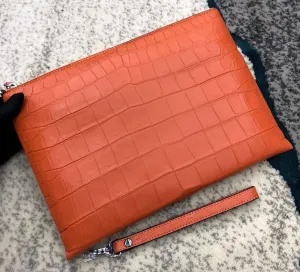 Crocodile Leather Envelop Clutch Bag
