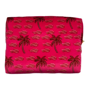 Pink palm tree make-up bag - recycled velvet, large and small